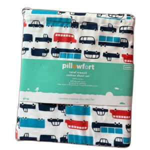 NEW Pillowfort Total Transit Toddler Bed Sheets Car Trucks White Blue Red Cotton